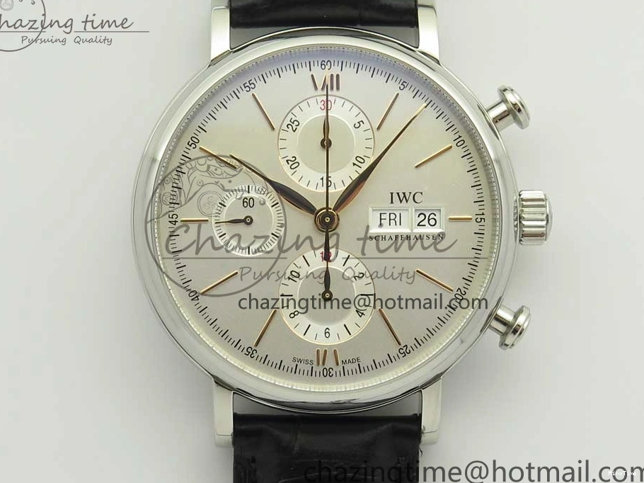 MIROTIME 0129 Snug Portofino IW391022 SS ZK 1:1 Best Edition White Dial Gold Markers On Black Leather Strap A 7130